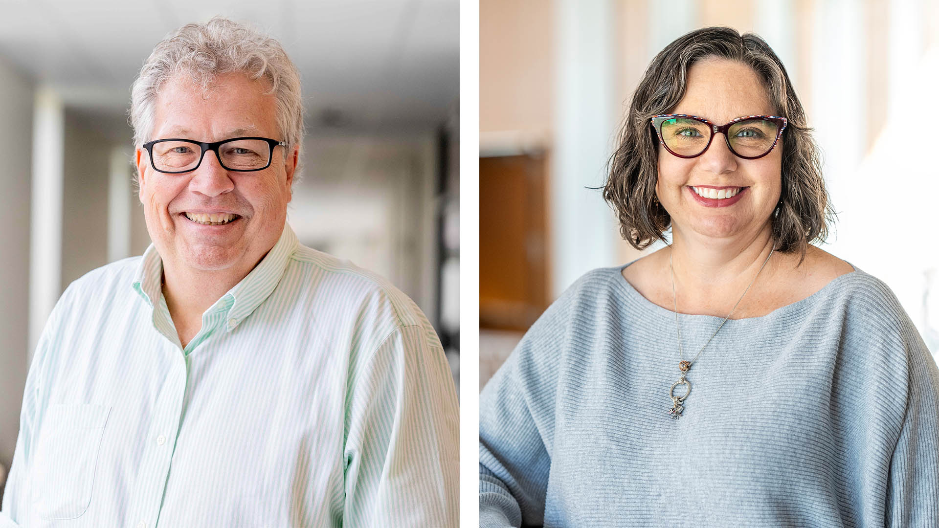 A portrait of Ohio State College of Nursing Michael Ackerman on the left and Stephanie Justice on the right