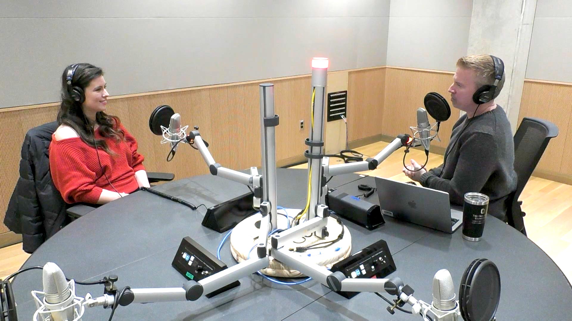 Angelina Steshenko in recording studio with Ross Bishoff
