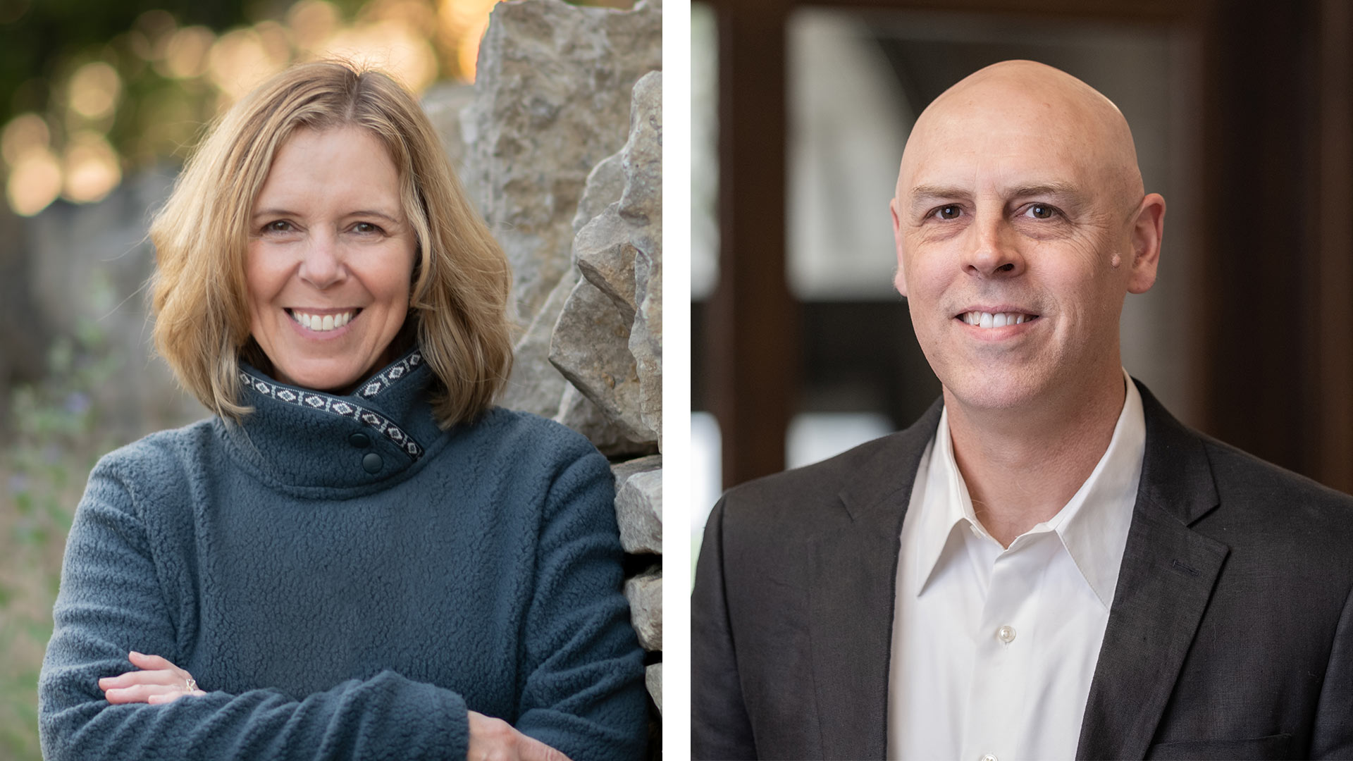 Headshot of Dawn Anderson-Butcher on the left and Chris Knoester on the right.