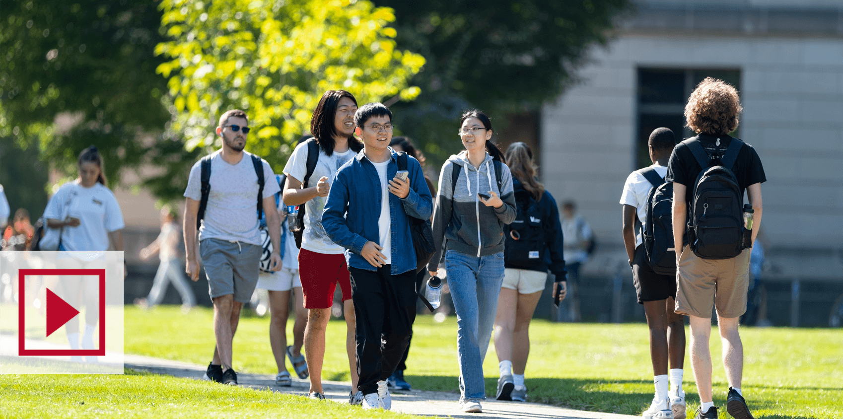 Students walking across campus 