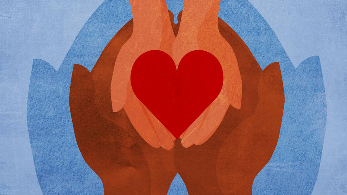 An illustration of a heart inside hands