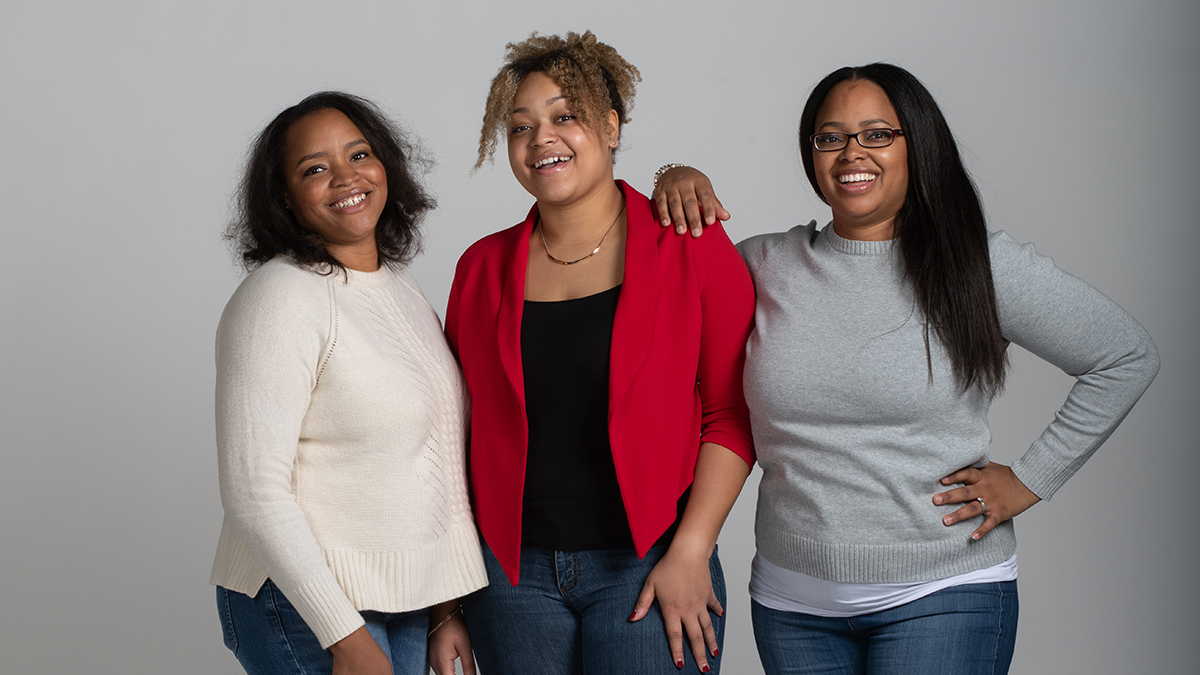 Ohio State alumni (from left) Sophia Tolliver, Sylvia Tolliver Kramarius and Starling Tolliver are first-generation college students who combined to earn nine degrees at the university.