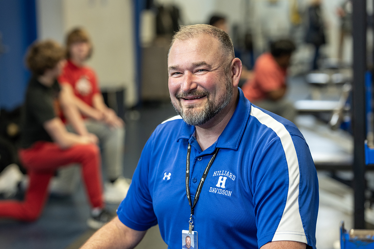 A portrait of Hilliard Davidson girls track and field coach Matt Beatty