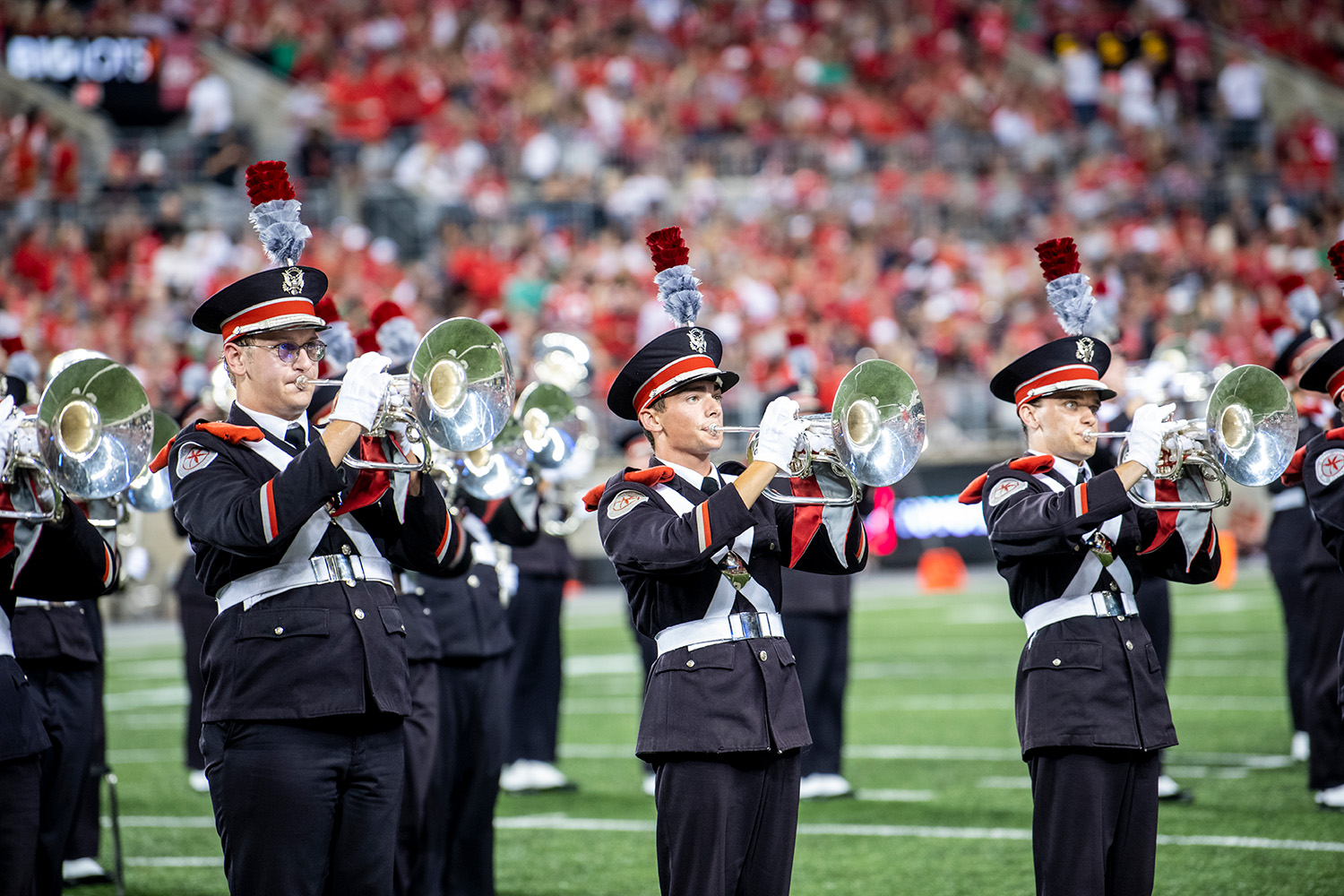 Ohio State marching bad on the field during a home game