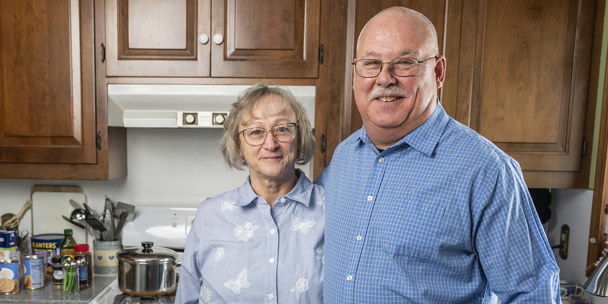 Doug and Becky Share of Coshocton, Ohio, stand together for a portrait.