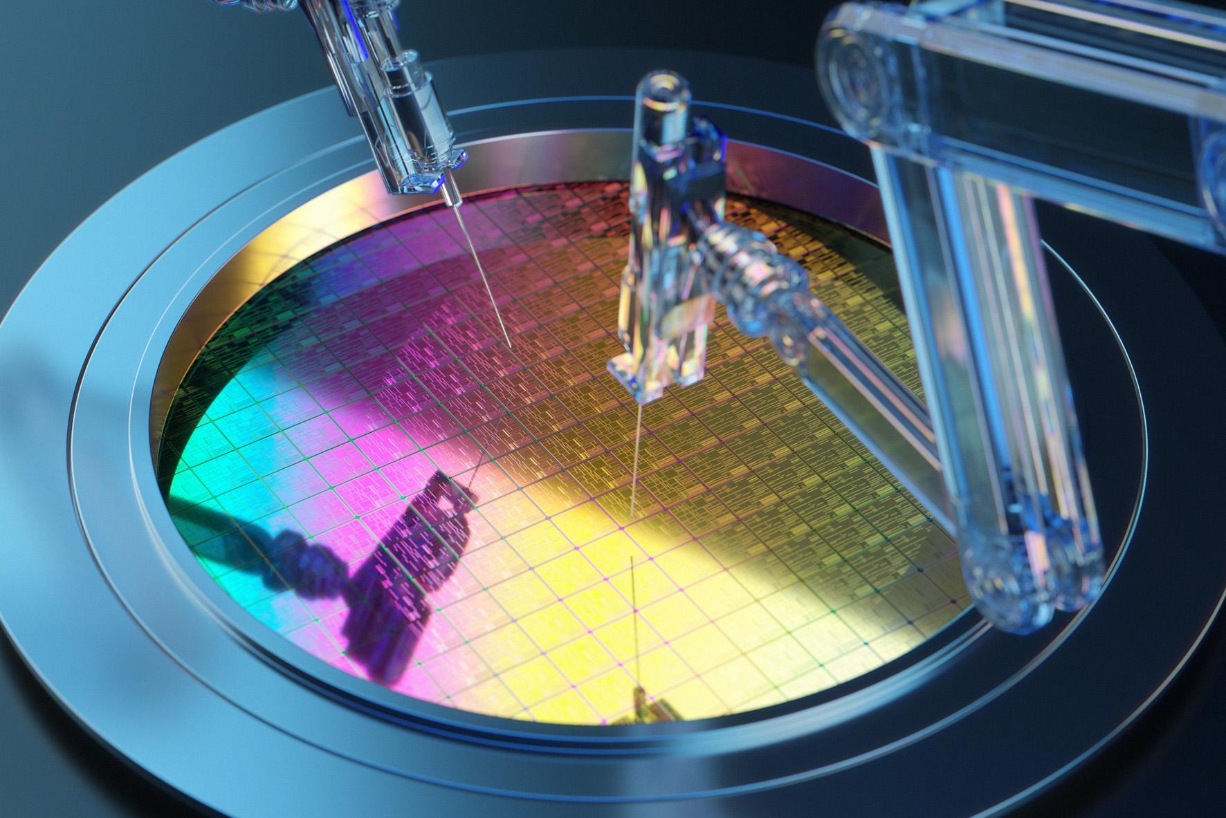 Close up of semiconductor work using needles