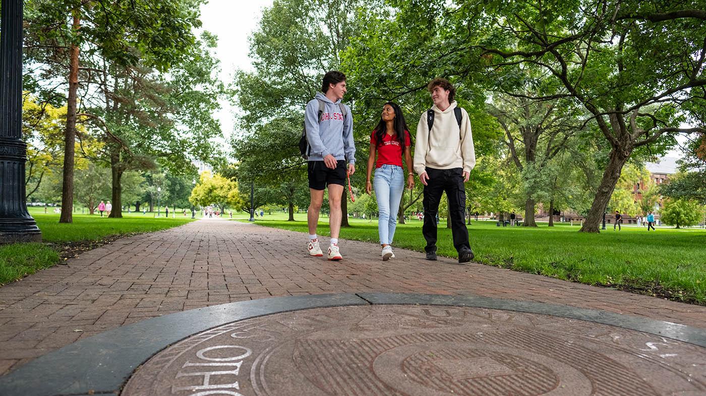 Students walk across the oval at Ohio State